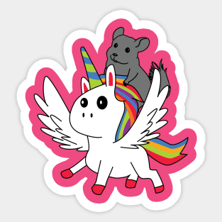 Chinchilla Riding A Unicorn Cartoon Sticker